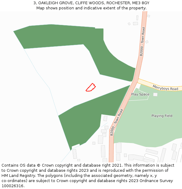 3, OAKLEIGH GROVE, CLIFFE WOODS, ROCHESTER, ME3 8GY: Location map and indicative extent of plot