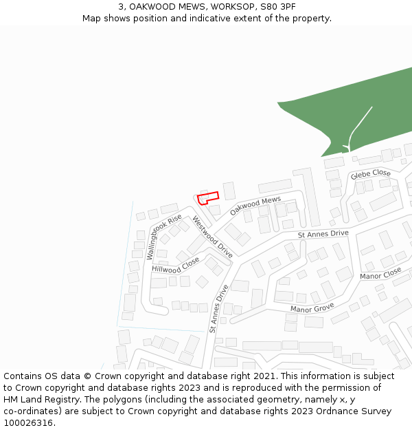 3, OAKWOOD MEWS, WORKSOP, S80 3PF: Location map and indicative extent of plot