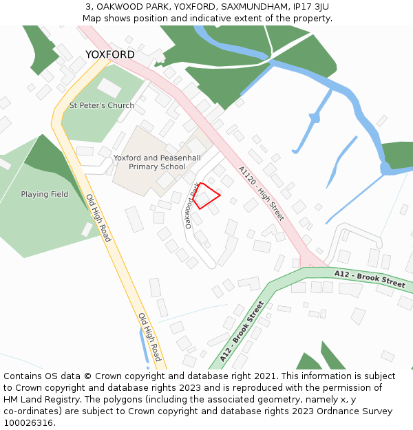 3, OAKWOOD PARK, YOXFORD, SAXMUNDHAM, IP17 3JU: Location map and indicative extent of plot