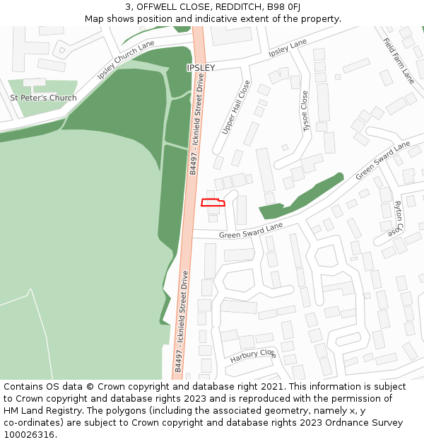 3, OFFWELL CLOSE, REDDITCH, B98 0FJ: Location map and indicative extent of plot