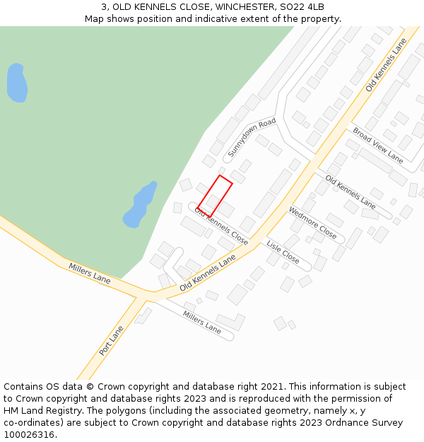 3, OLD KENNELS CLOSE, WINCHESTER, SO22 4LB: Location map and indicative extent of plot