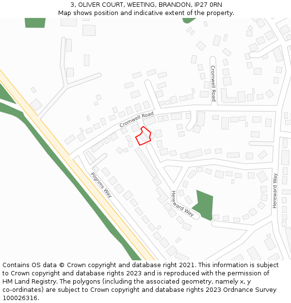 3, OLIVER COURT, WEETING, BRANDON, IP27 0RN: Location map and indicative extent of plot