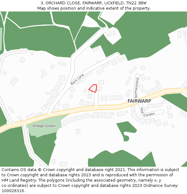 3, ORCHARD CLOSE, FAIRWARP, UCKFIELD, TN22 3BW: Location map and indicative extent of plot