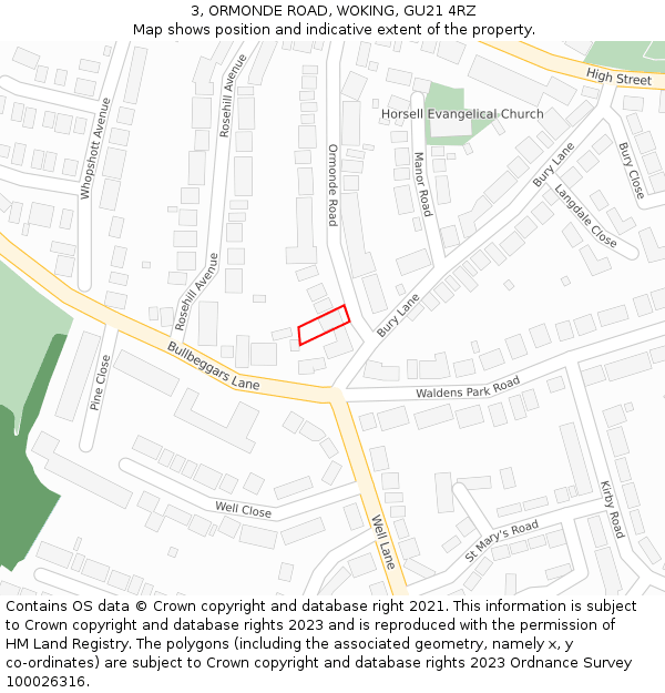 3, ORMONDE ROAD, WOKING, GU21 4RZ: Location map and indicative extent of plot