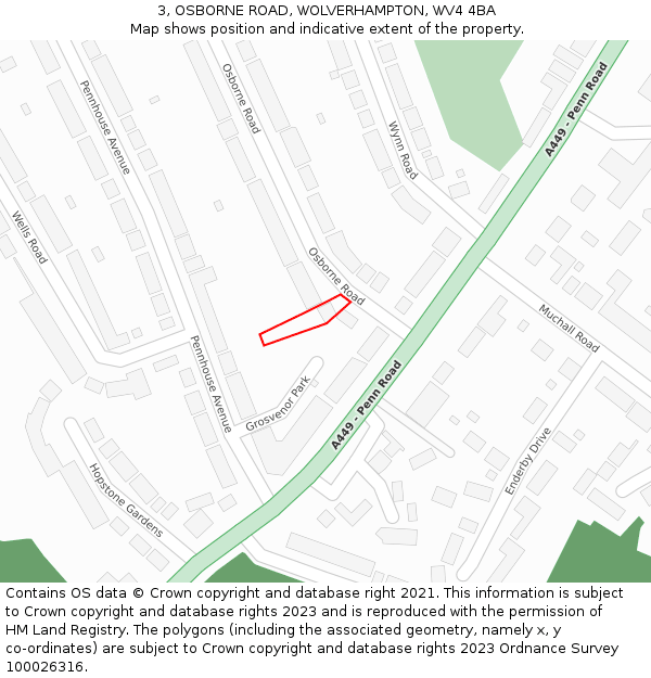 3, OSBORNE ROAD, WOLVERHAMPTON, WV4 4BA: Location map and indicative extent of plot