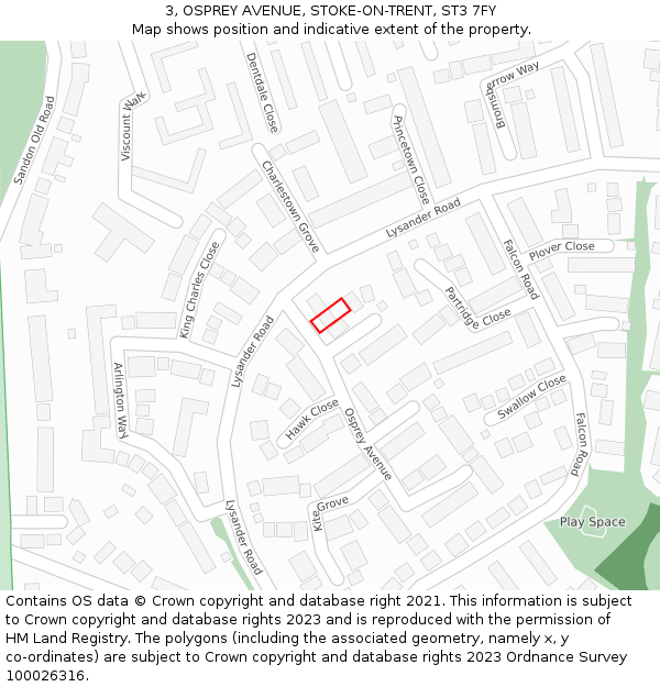 3, OSPREY AVENUE, STOKE-ON-TRENT, ST3 7FY: Location map and indicative extent of plot