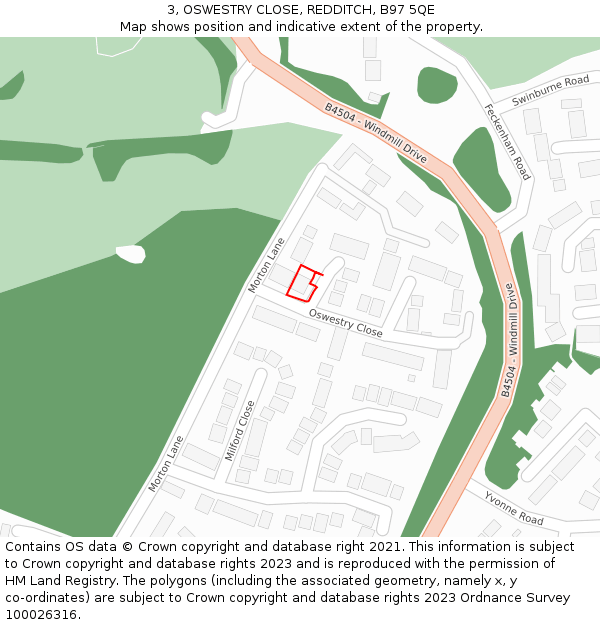 3, OSWESTRY CLOSE, REDDITCH, B97 5QE: Location map and indicative extent of plot