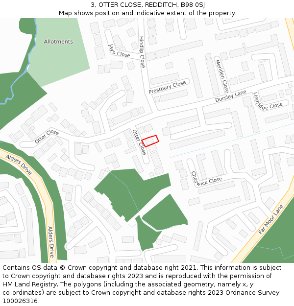 3, OTTER CLOSE, REDDITCH, B98 0SJ: Location map and indicative extent of plot