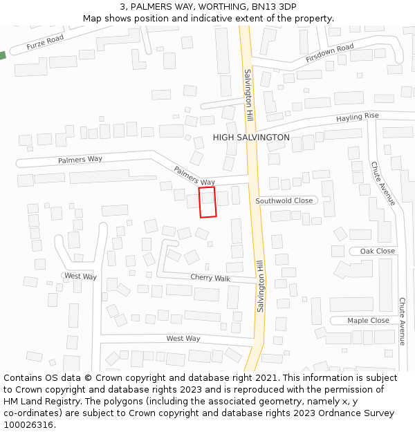 3, PALMERS WAY, WORTHING, BN13 3DP: Location map and indicative extent of plot