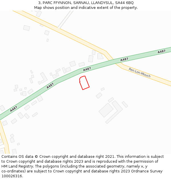 3, PARC FFYNNON, SARNAU, LLANDYSUL, SA44 6BQ: Location map and indicative extent of plot