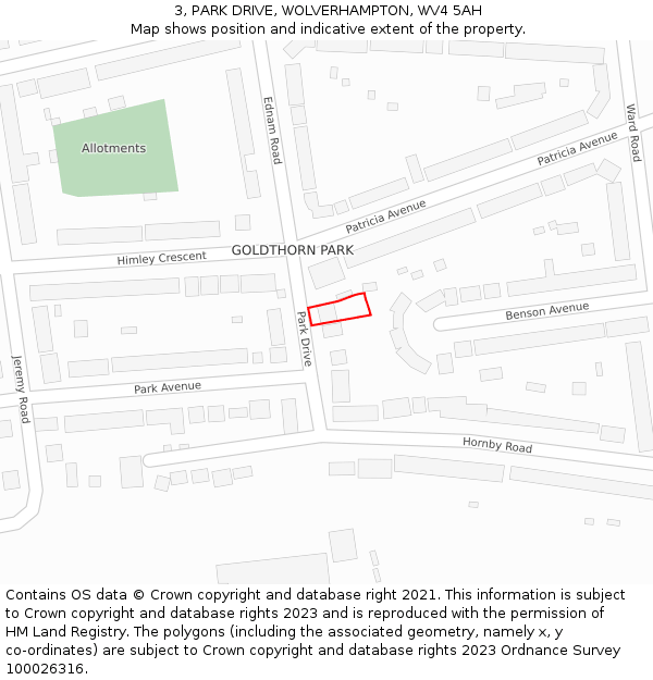 3, PARK DRIVE, WOLVERHAMPTON, WV4 5AH: Location map and indicative extent of plot