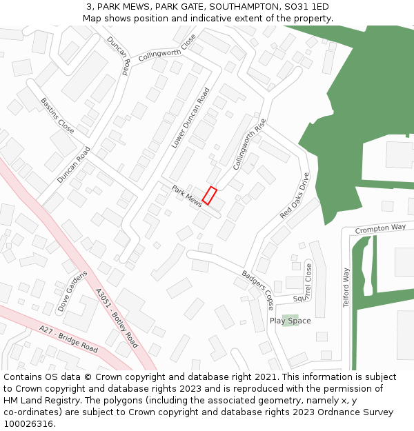 3, PARK MEWS, PARK GATE, SOUTHAMPTON, SO31 1ED: Location map and indicative extent of plot