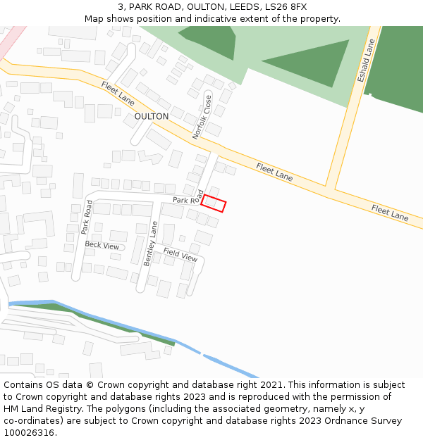 3, PARK ROAD, OULTON, LEEDS, LS26 8FX: Location map and indicative extent of plot