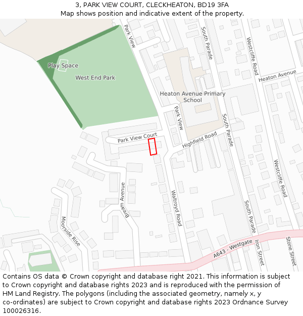 3, PARK VIEW COURT, CLECKHEATON, BD19 3FA: Location map and indicative extent of plot