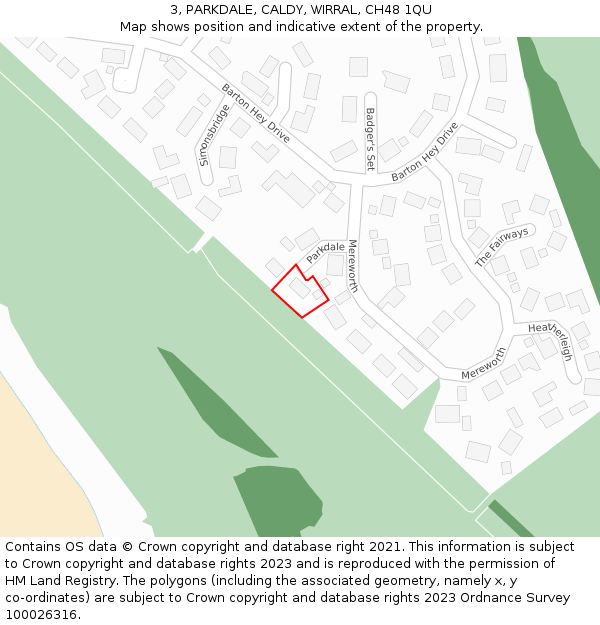 3, PARKDALE, CALDY, WIRRAL, CH48 1QU: Location map and indicative extent of plot