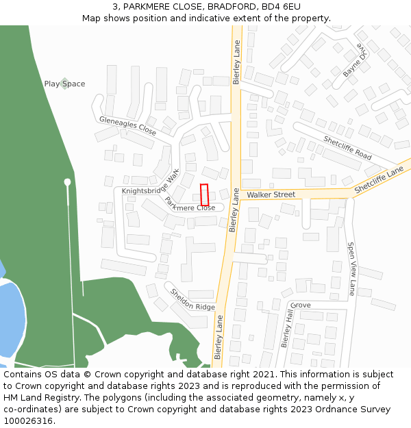 3, PARKMERE CLOSE, BRADFORD, BD4 6EU: Location map and indicative extent of plot