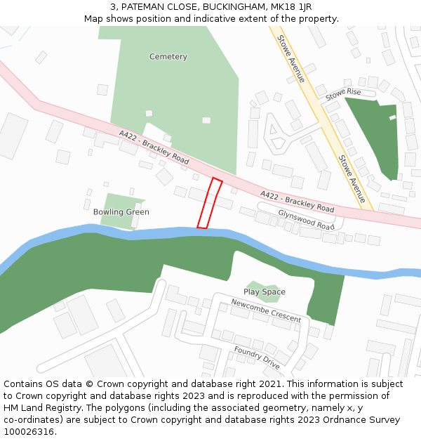 3, PATEMAN CLOSE, BUCKINGHAM, MK18 1JR: Location map and indicative extent of plot