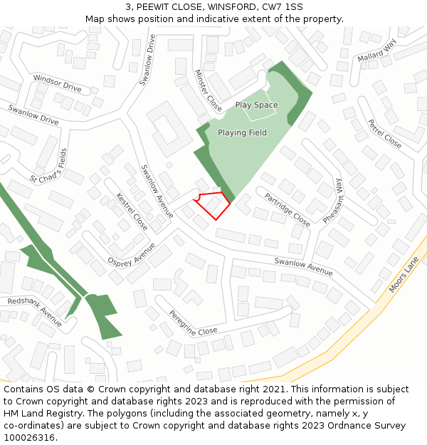 3, PEEWIT CLOSE, WINSFORD, CW7 1SS: Location map and indicative extent of plot