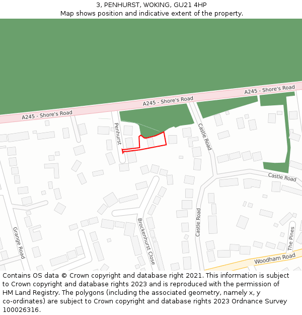 3, PENHURST, WOKING, GU21 4HP: Location map and indicative extent of plot