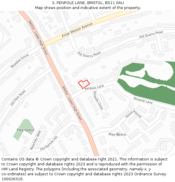 3, PENPOLE LANE, BRISTOL, BS11 0AU: Location map and indicative extent of plot
