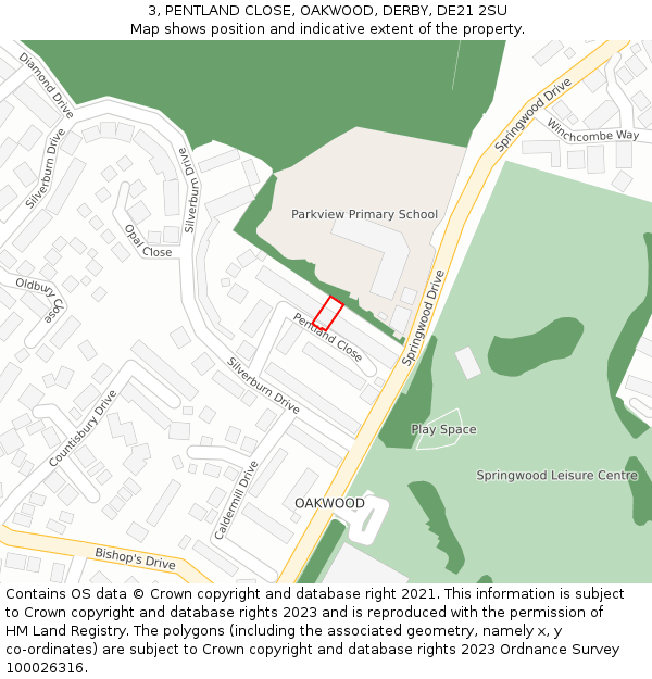 3, PENTLAND CLOSE, OAKWOOD, DERBY, DE21 2SU: Location map and indicative extent of plot
