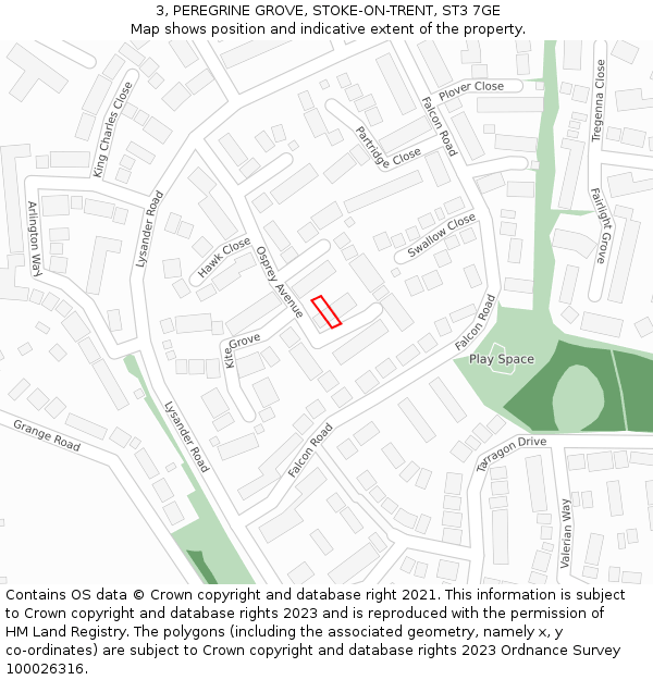 3, PEREGRINE GROVE, STOKE-ON-TRENT, ST3 7GE: Location map and indicative extent of plot