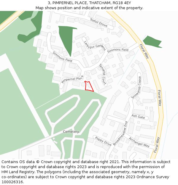 3, PIMPERNEL PLACE, THATCHAM, RG18 4EY: Location map and indicative extent of plot