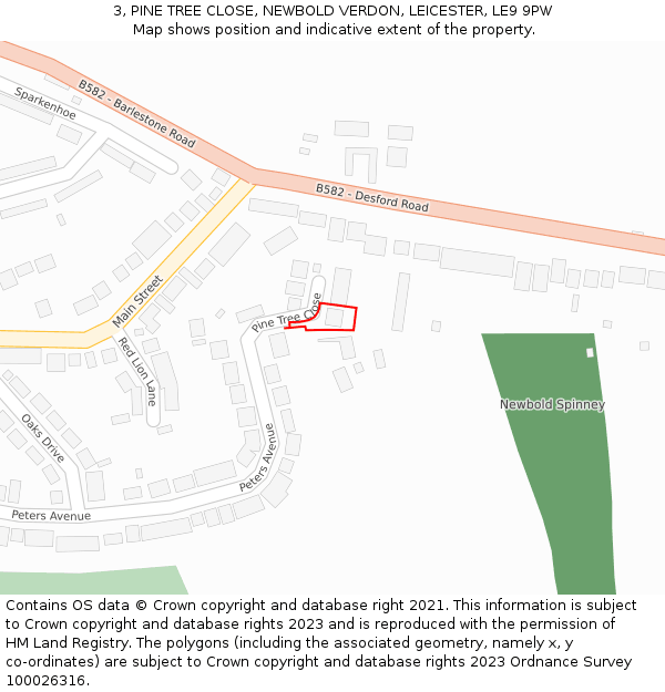 3, PINE TREE CLOSE, NEWBOLD VERDON, LEICESTER, LE9 9PW: Location map and indicative extent of plot