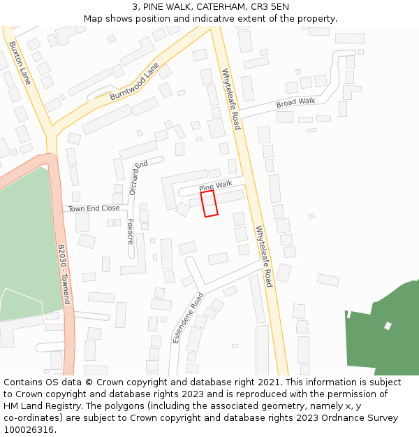 3, PINE WALK, CATERHAM, CR3 5EN: Location map and indicative extent of plot