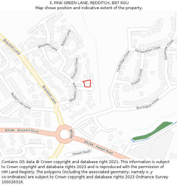 3, PINK GREEN LANE, REDDITCH, B97 6GU: Location map and indicative extent of plot