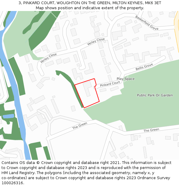 3, PINKARD COURT, WOUGHTON ON THE GREEN, MILTON KEYNES, MK6 3ET: Location map and indicative extent of plot