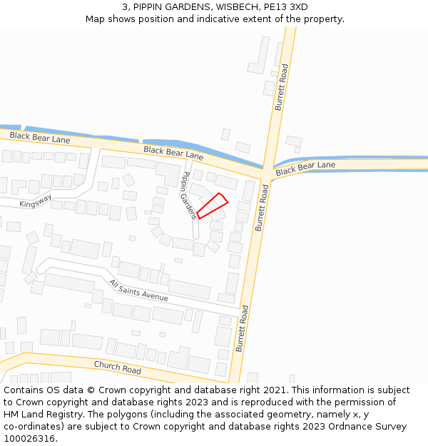 3, PIPPIN GARDENS, WISBECH, PE13 3XD: Location map and indicative extent of plot