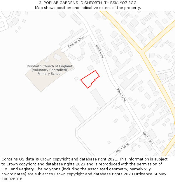 3, POPLAR GARDENS, DISHFORTH, THIRSK, YO7 3GG: Location map and indicative extent of plot