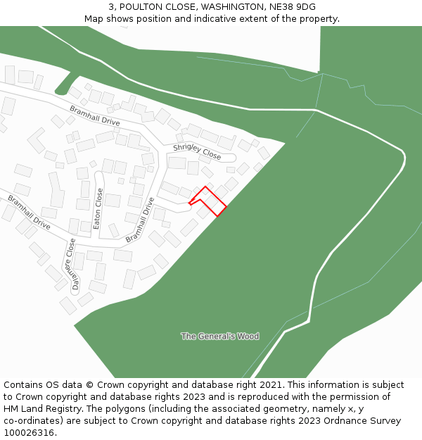 3, POULTON CLOSE, WASHINGTON, NE38 9DG: Location map and indicative extent of plot