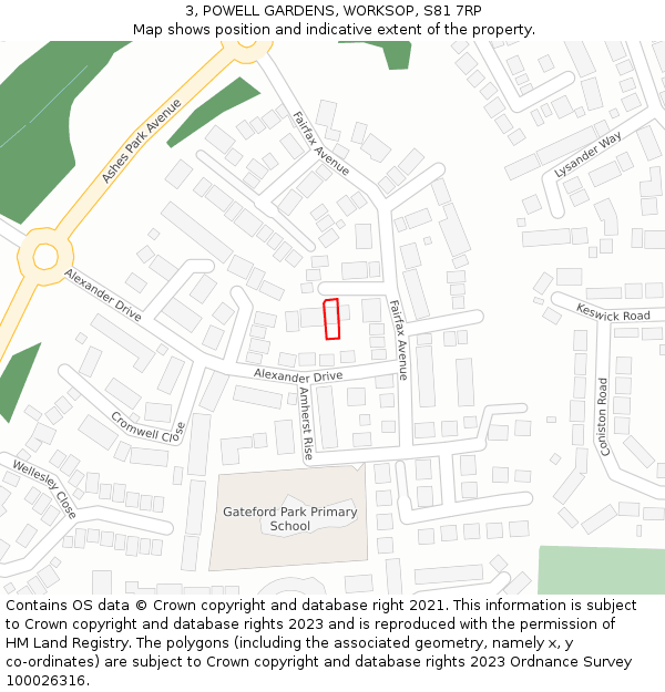 3, POWELL GARDENS, WORKSOP, S81 7RP: Location map and indicative extent of plot