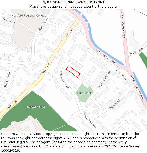 3, PRESDALES DRIVE, WARE, SG12 9NT: Location map and indicative extent of plot