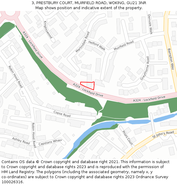 3, PRESTBURY COURT, MUIRFIELD ROAD, WOKING, GU21 3NR: Location map and indicative extent of plot