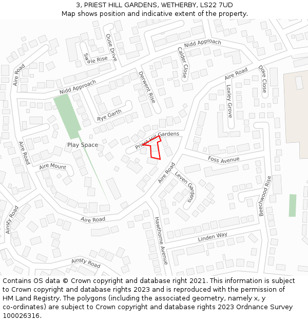 3, PRIEST HILL GARDENS, WETHERBY, LS22 7UD: Location map and indicative extent of plot