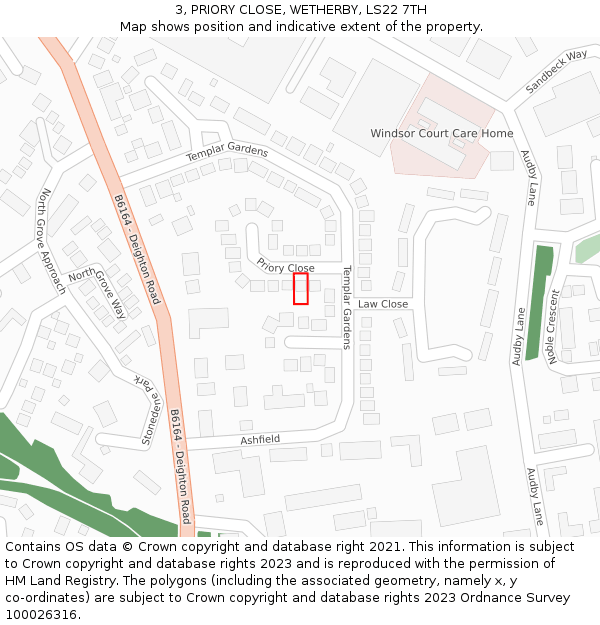 3, PRIORY CLOSE, WETHERBY, LS22 7TH: Location map and indicative extent of plot
