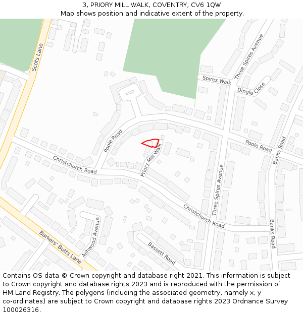 3, PRIORY MILL WALK, COVENTRY, CV6 1QW: Location map and indicative extent of plot