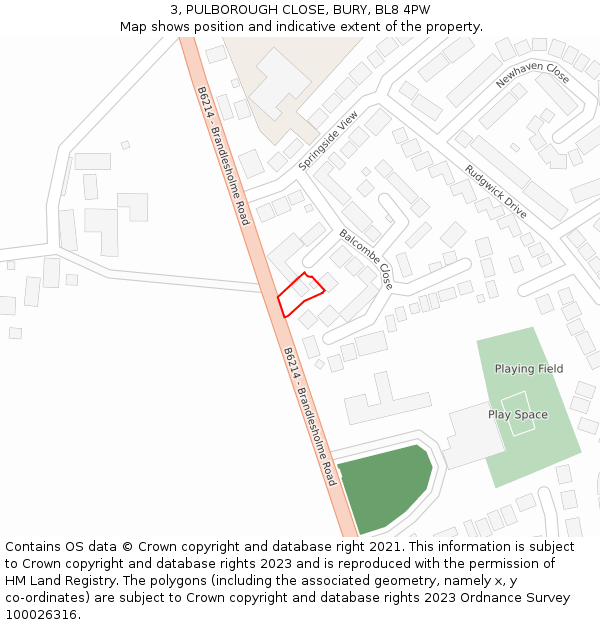 3, PULBOROUGH CLOSE, BURY, BL8 4PW: Location map and indicative extent of plot