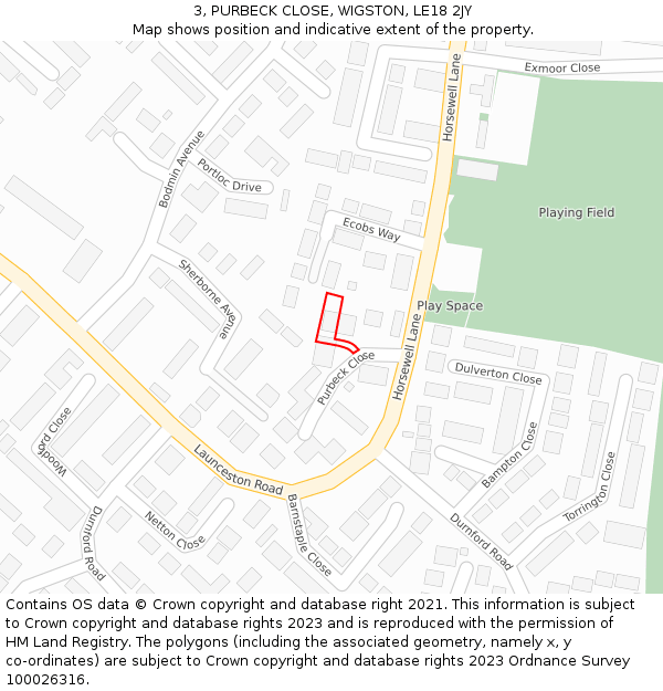 3, PURBECK CLOSE, WIGSTON, LE18 2JY: Location map and indicative extent of plot