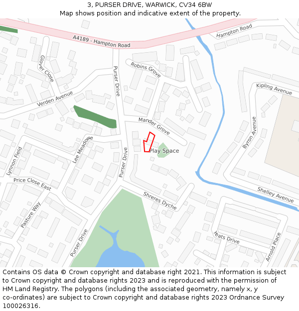 3, PURSER DRIVE, WARWICK, CV34 6BW: Location map and indicative extent of plot