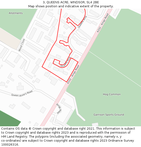 3, QUEENS ACRE, WINDSOR, SL4 2BE: Location map and indicative extent of plot