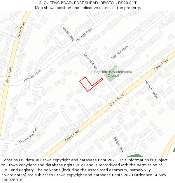3, QUEENS ROAD, PORTISHEAD, BRISTOL, BS20 8HT: Location map and indicative extent of plot
