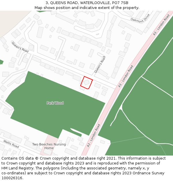 3, QUEENS ROAD, WATERLOOVILLE, PO7 7SB: Location map and indicative extent of plot