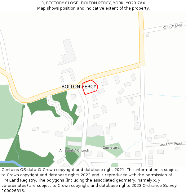3, RECTORY CLOSE, BOLTON PERCY, YORK, YO23 7AX: Location map and indicative extent of plot