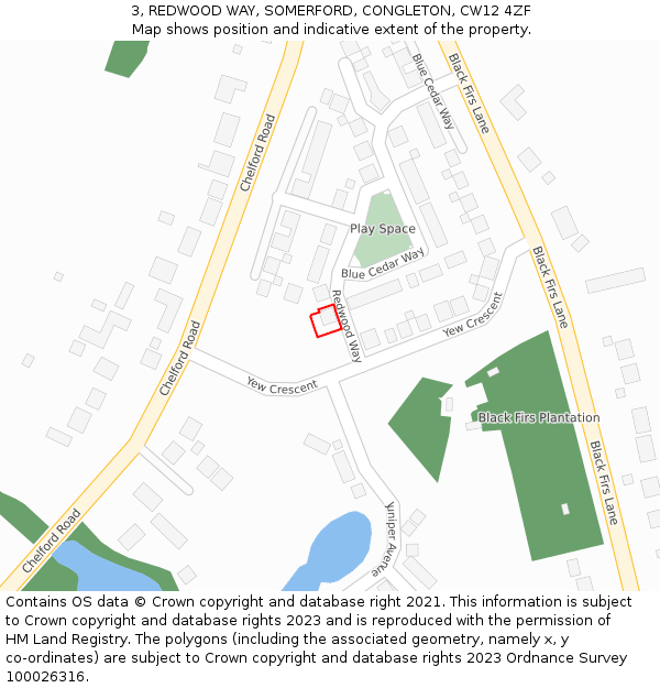 3, REDWOOD WAY, SOMERFORD, CONGLETON, CW12 4ZF: Location map and indicative extent of plot