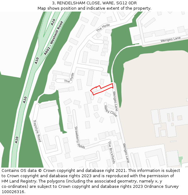 3, RENDELSHAM CLOSE, WARE, SG12 0DR: Location map and indicative extent of plot