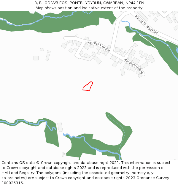 3, RHODFA'R EOS, PONTRHYDYRUN, CWMBRAN, NP44 1FN: Location map and indicative extent of plot